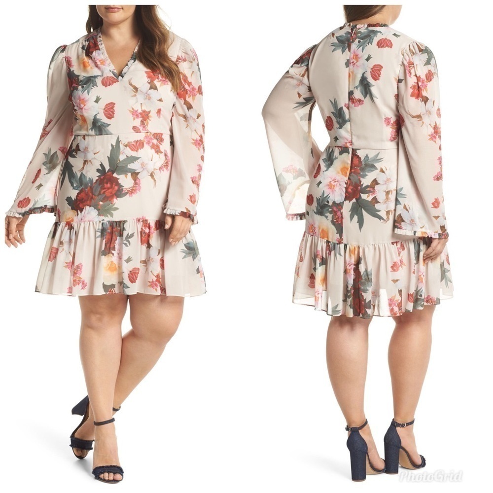 Cooper St Rosa Floral Chiffon Ruffle Hem Dress 16